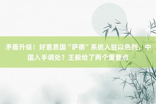 矛盾升级！好意思国“萨德”系统入驻以色列，中国入手调处？王毅给了两个重要点