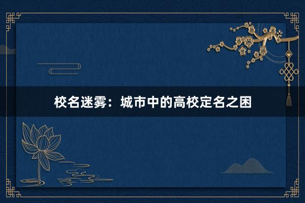 校名迷雾：城市中的高校定名之困
